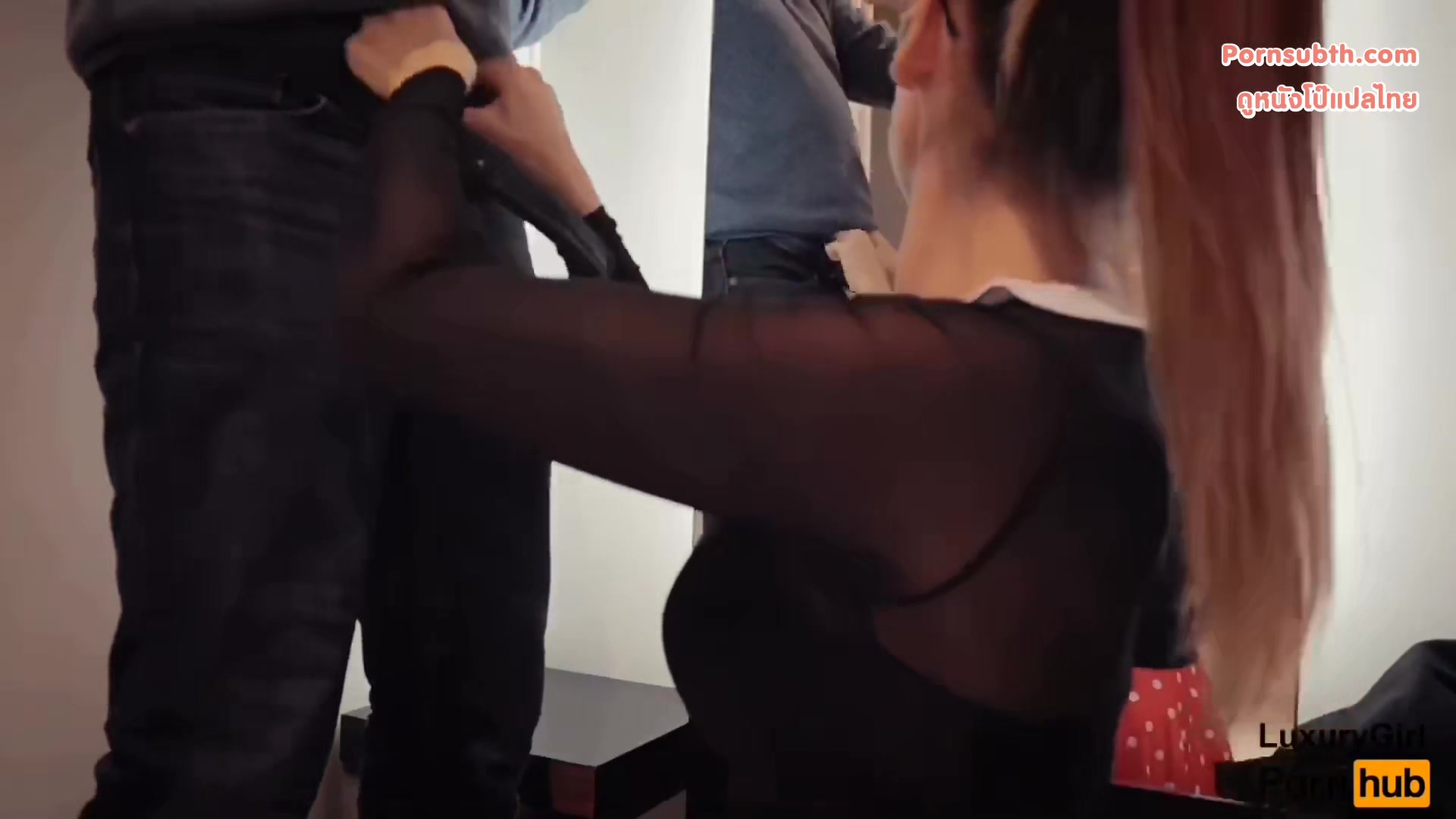 Luxury Girl - Public Blowjob in a Clothing Store. with Glasses Swallows Cum.